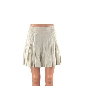 Aritzia Wilfred Beige 100% Linen High Waisted A Line Pleated Mini Skirt Size 2